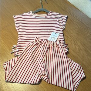 Zara Red and Cream Striped Knit Top and matching pants set